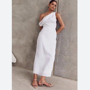 DISSH Cass White Linen  Asymmetric Midi Dress - Size: US2